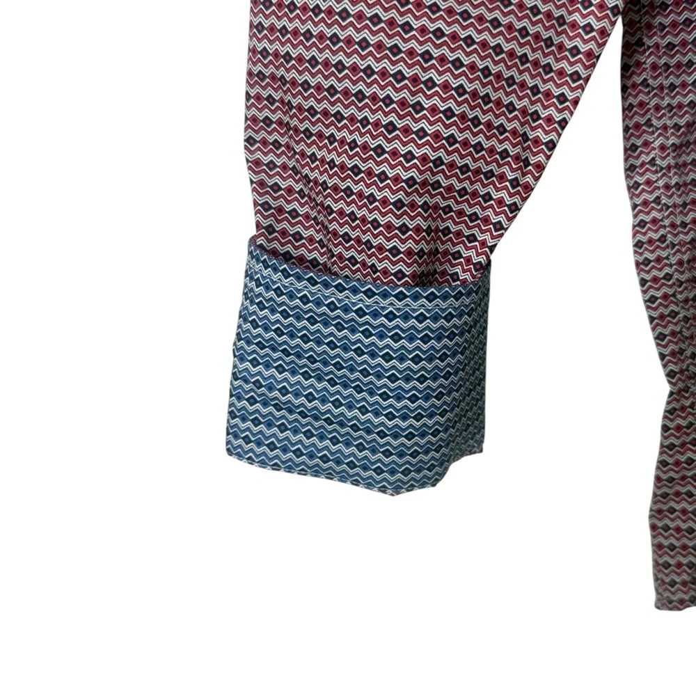TALLIA Button-Up Dress Shirt Men's‎  Size L 16 1/2 Red Blue Flip Cuff Collared